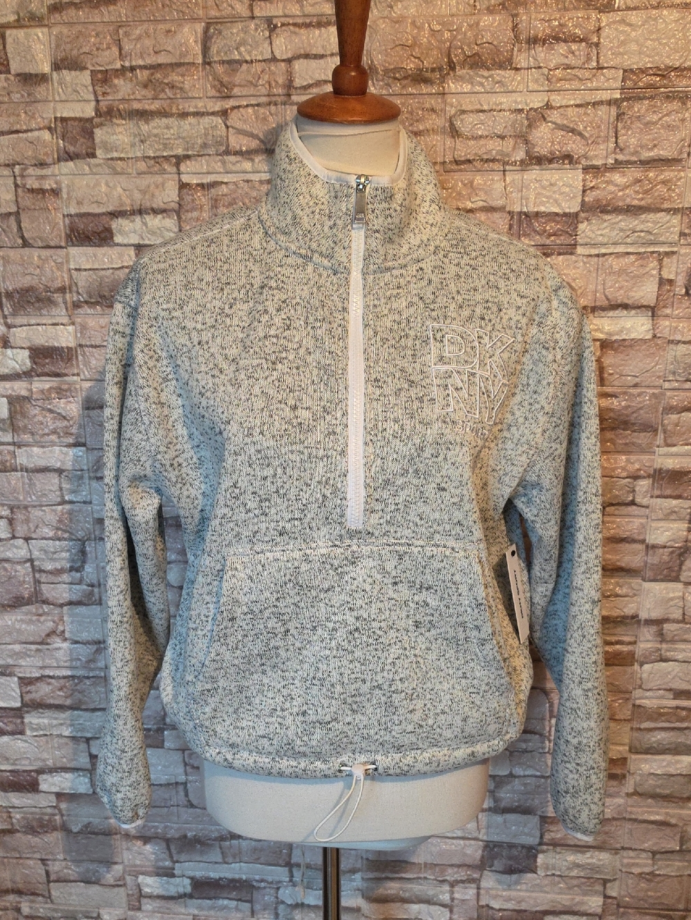 DKNY Light Gray Heathered Half-Zip Pullover